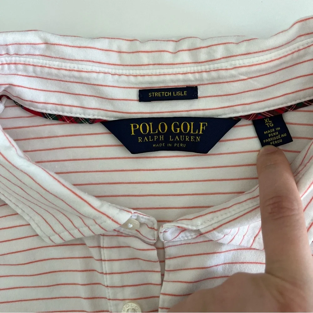 Polo Golf Ralph Lauren Men’s Short‎ Sleeve Polo Stretch Lisle Striped XL peach
